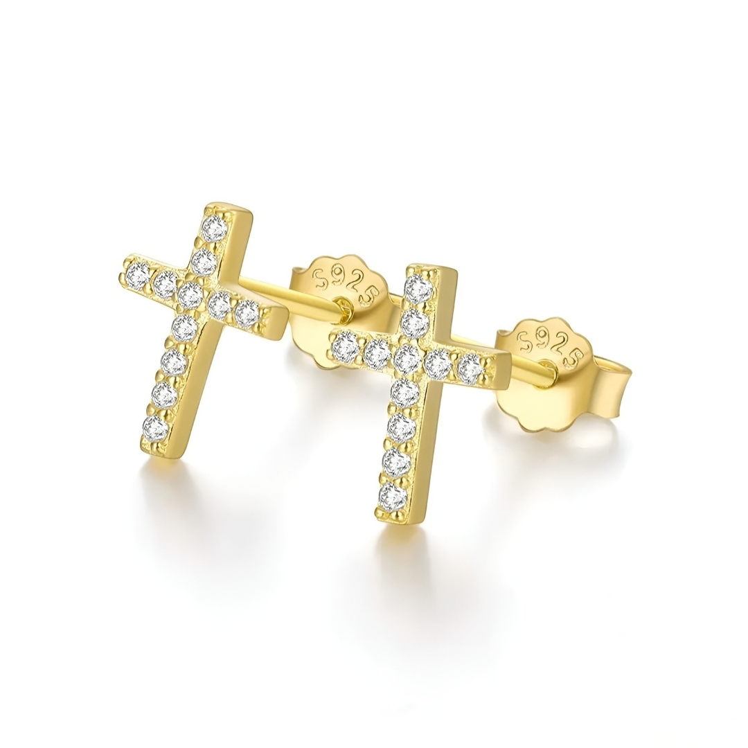 Sacred Cross Gold Studs