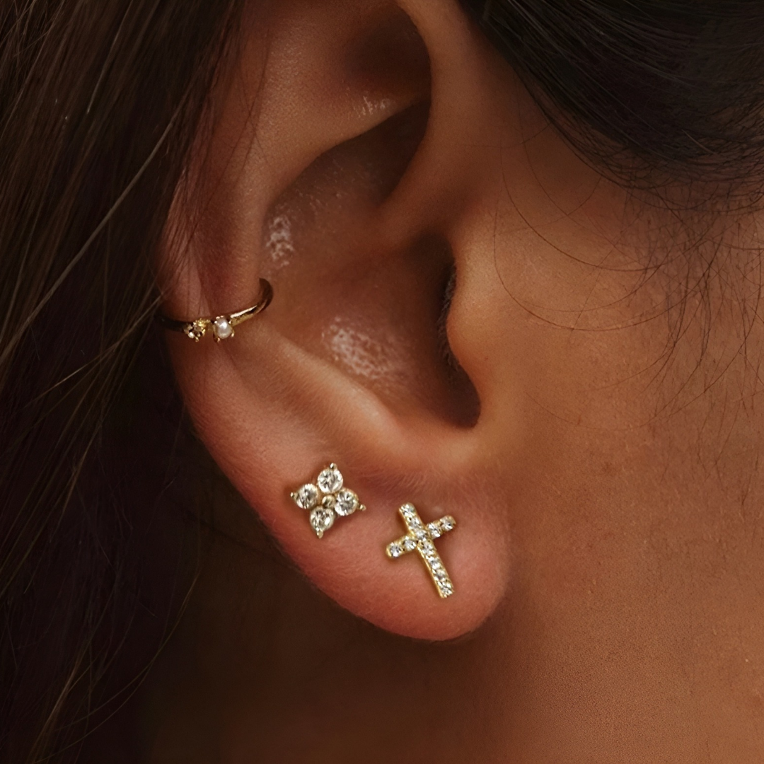 Sacred Cross Gold Studs