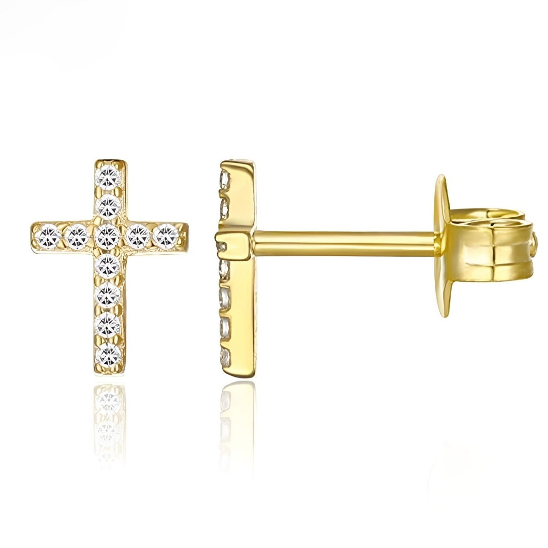 Sacred Cross Gold Studs